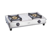 Glen Stainless Steel LPG Stove 1020 Brass Burner - Silver : 2 Burner