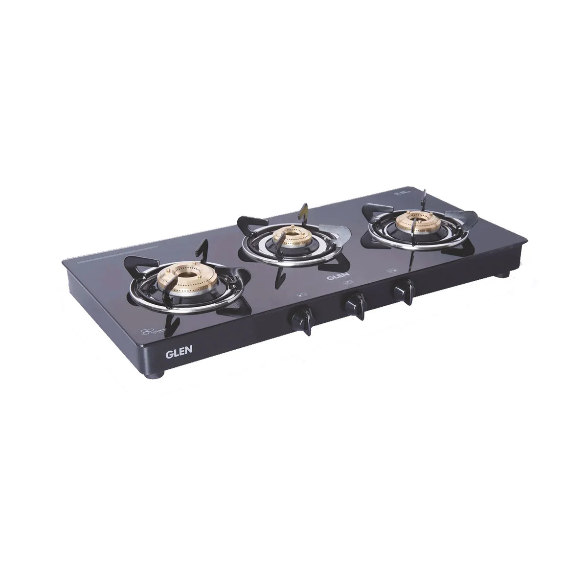 Glen Glass Top LPG Stove 1030 Brass Burner - Black : 3 Burner
