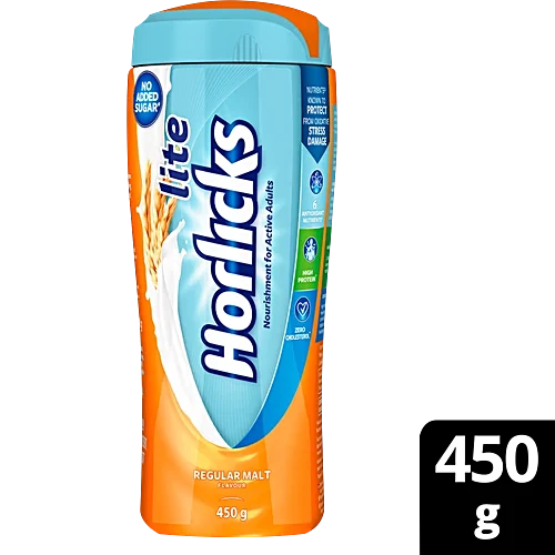 Horlicks Lite Scientifically Designed For Adults, High Protein, Zero Added Sugar - Malt Flavour, 450 g