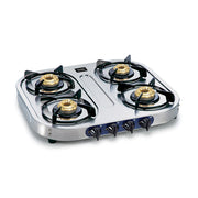 Glen Stainless Steel LPG Stove 1044 Brass Burner - Silver : 4 Burner