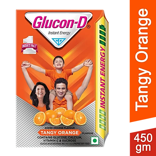 Glucon-D Instant Energy Glucose Powder - Tangy Orange, 450 g Refill Pack