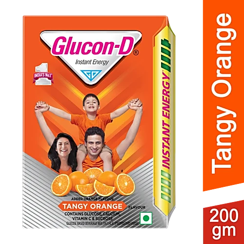 Glucon-D Instant Energy Glucose Powder - Tangy Orange, 200 g Refill Pack