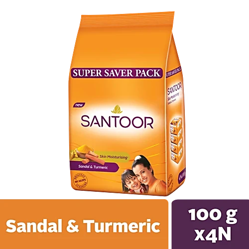 Santoor Sandal & Turmeric Bathing Soap, 100 g (Pack of 4)
