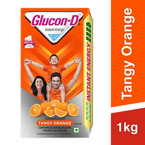 Glucon-D Instant Energy Glucose Powder - Tangy Orange, 1 kg Refill Pack