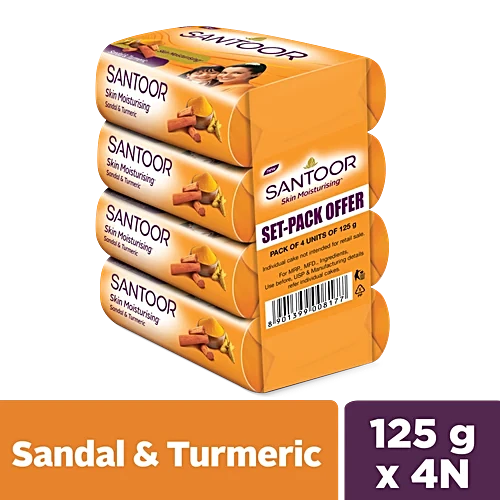 Santoor Sandal & Turmeric Bathing Soap, 125 g (Pack of 4)