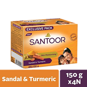 Santoor Skin Moisturising Sandal & Turmeric Bathing Soap, 150 g (Pack of 4)