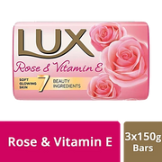 Lux Rose & Vitamin E Soap, 150 g (Pack of 3)