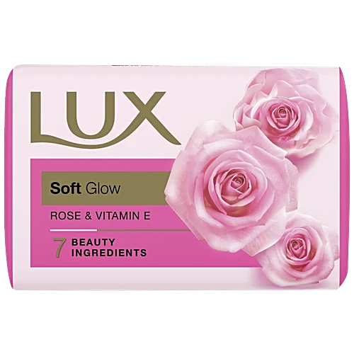 Lux Rose & Vitamin E Soap Bar, For Soft Glowing Skin with 7 Beauty Ingredients, 100 g