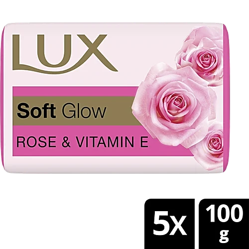 Lux Rose & Vitamin E Soap Bar, For Soft Glowing Skin with 7 Beauty Ingredients, 100 g (Pack of 4)