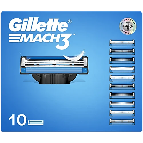 Gillette Mach 3 Razor Blades for Men With Lubrication Strip Pack of 10 Cartridges, 10 pcs