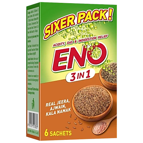 Eno 3 In 1 With Real Jeera, Ajwain & Kala Namak For Fast & Effective Relief From Acidity, Gas & Indigestion, 30 g (6 Sachets X 5 g each)