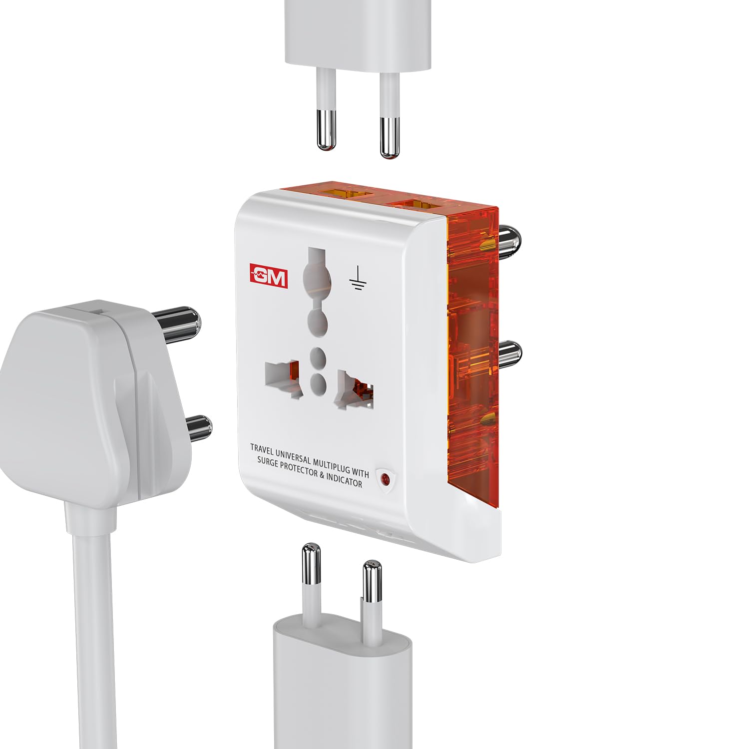 GM 3 Pin Travel Universal Multi Plug Adapter - White : 1 Unit