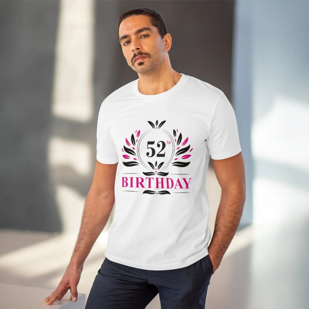 Generic Men's PC Cotton 52nd Birthday Printed T Shirt (Color: White, Thread Count: 180GSM)