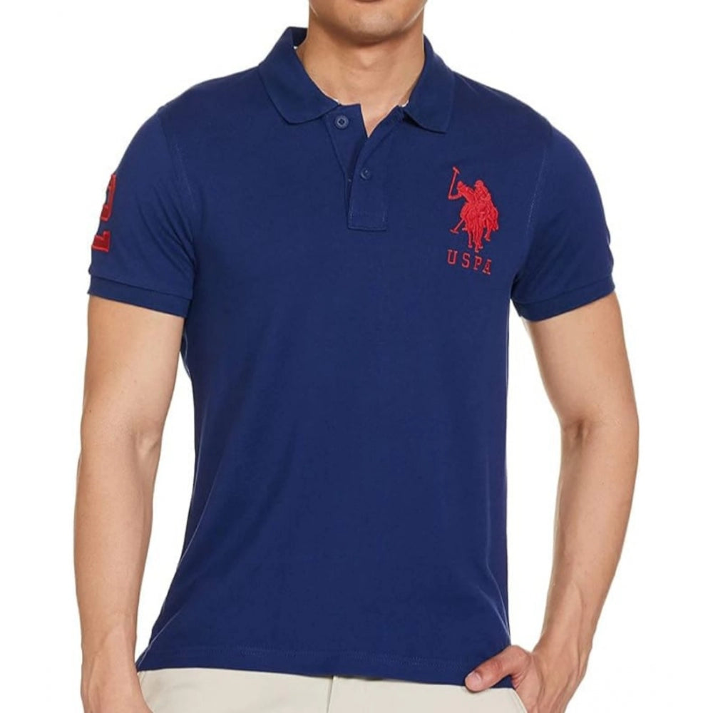 Generic Men'sÂ Casual Half sleeve SolidÂ Cotton Polo Neck T-shirt (Dark Blue)