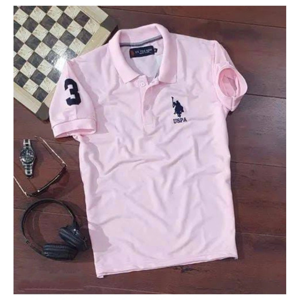 Generic Men'sÂ Casual Half sleeve SolidÂ Cotton Polo Neck T-shirt (Pink)