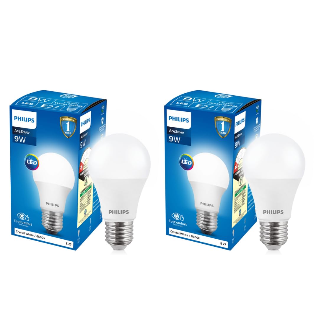 Philips Ace Saver Crystal White Led Bulb - 9W : 2 Unit