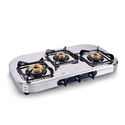Glen Stainless Steel LPG Stove 1036 HF Brass Burner - Silver : 3 Burner