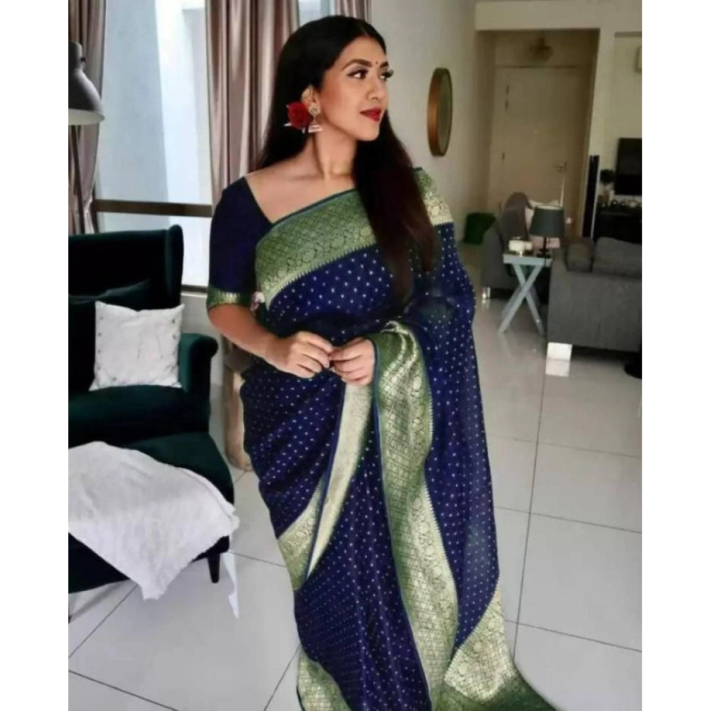Litchi silk Printed Saree With Unstitched Blouse (Green)