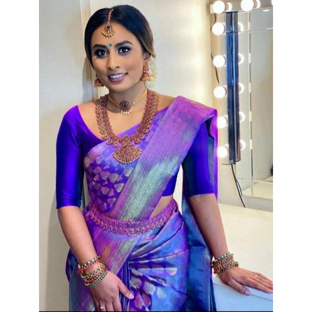 Litchi silk Printed Saree With Unstitched Blouse (Grey)