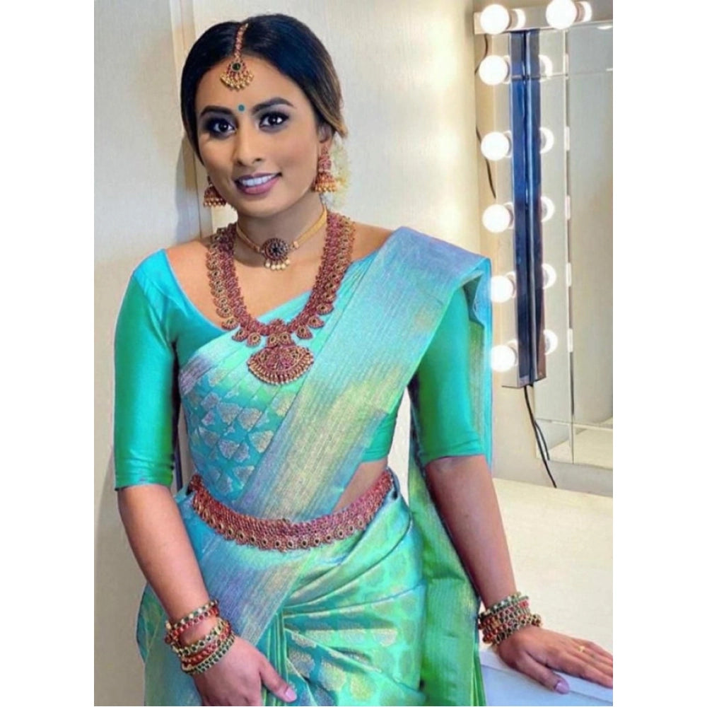 Litchi silk Printed Saree With Unstitched Blouse (Grey)