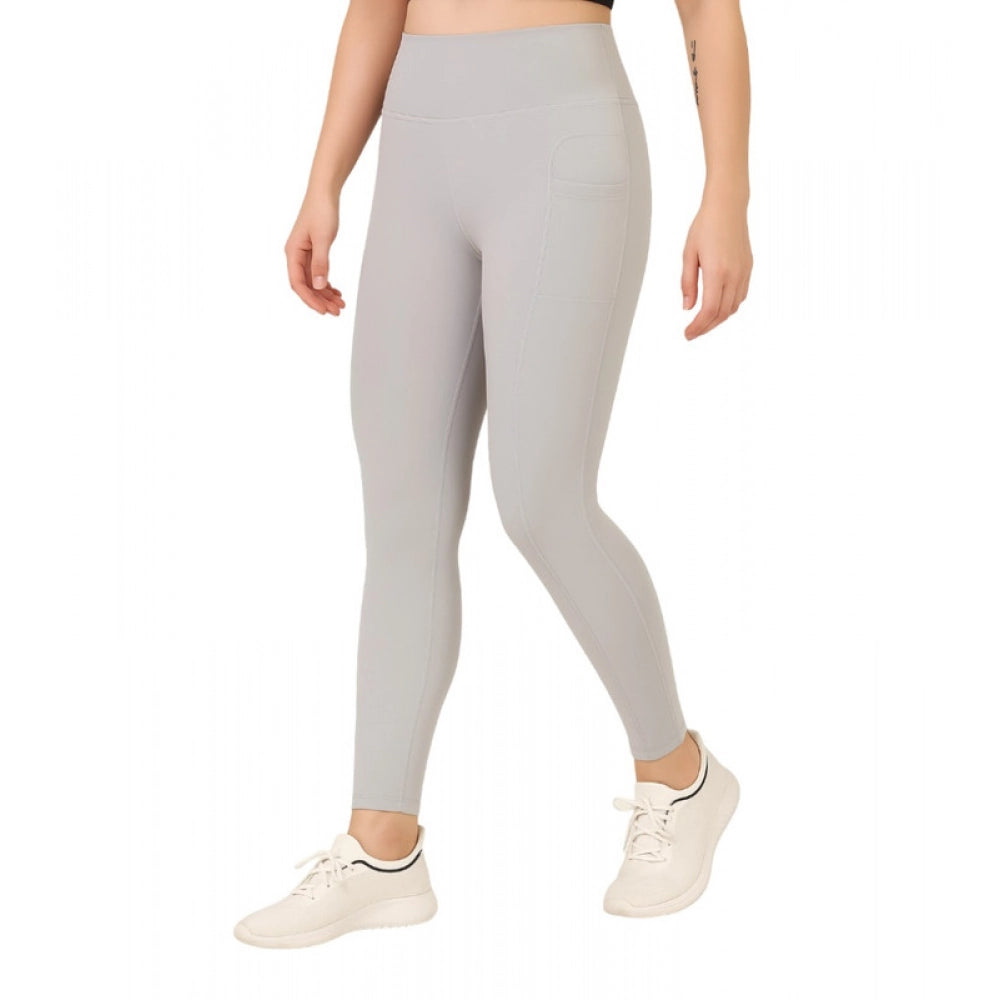 Polyester Solid Ankle length High Waisted Tights (Grey)