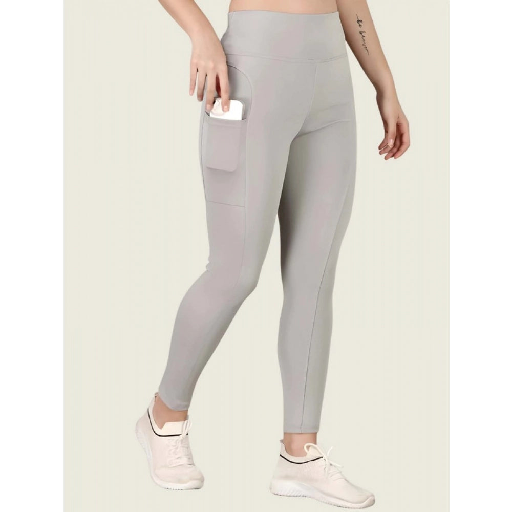 Polyester Solid Ankle length High Waisted Tights (Grey)