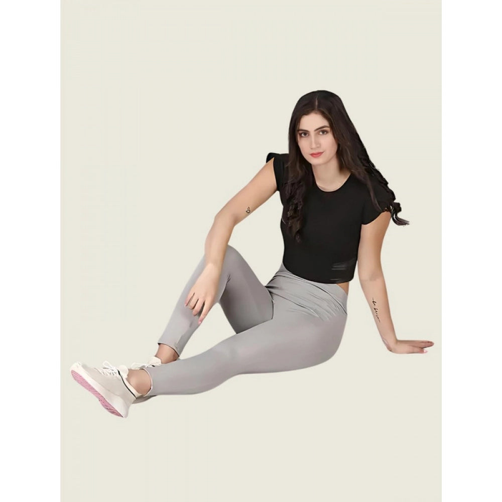 Polyester Solid Ankle length High Waisted Tights (Grey)
