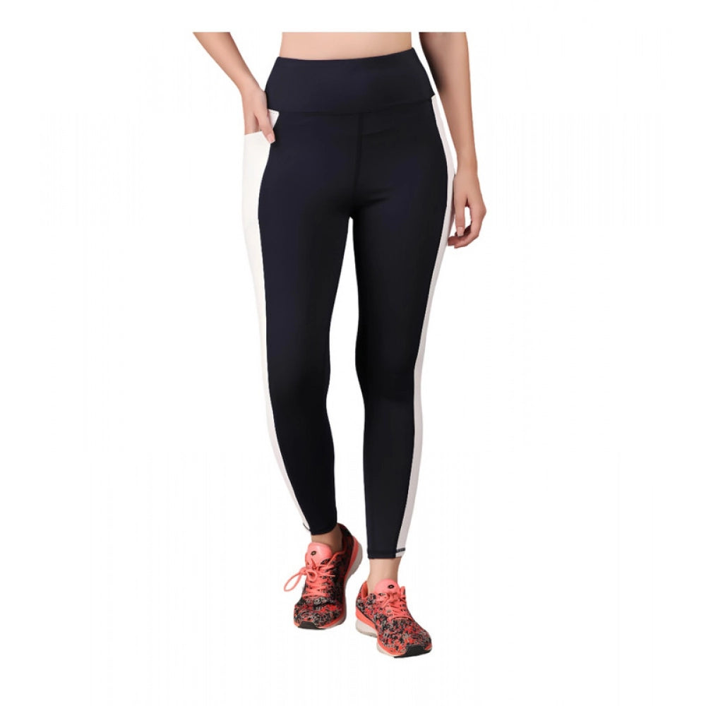 Polyester Solid Ankle length High Waisted Tights (Navy Blue)