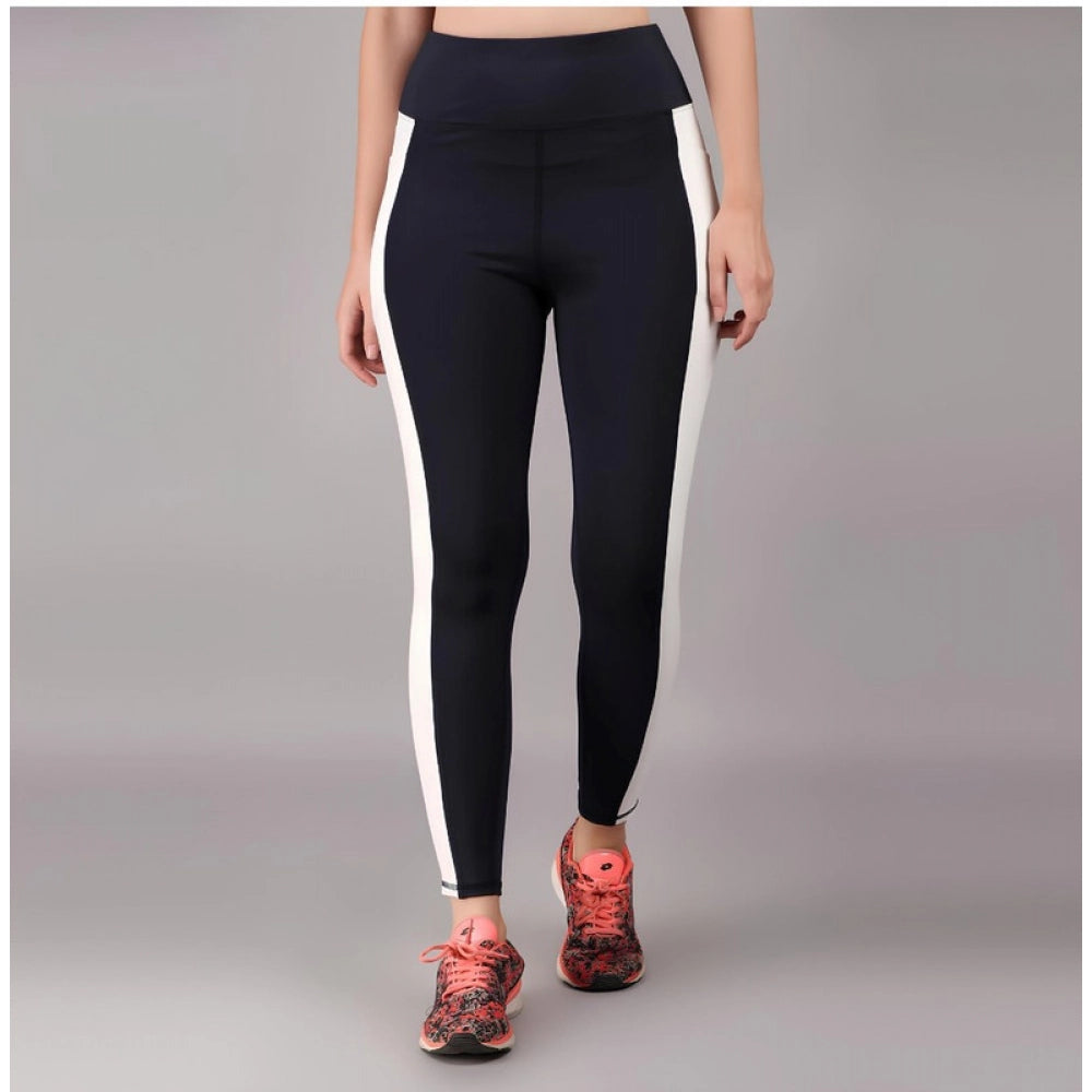 Polyester Solid Ankle length High Waisted Tights (Navy Blue)