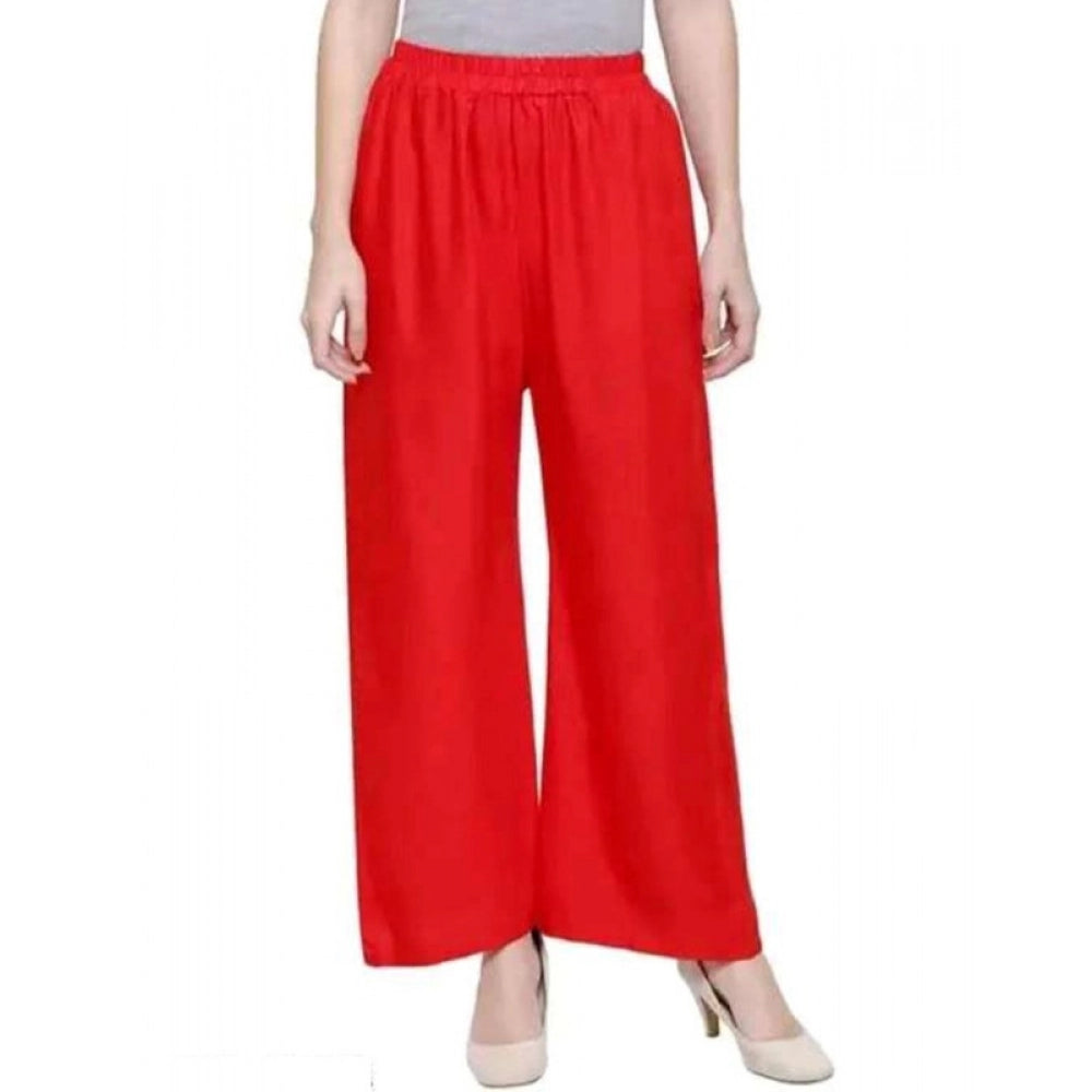 Casual Rayon Solid Ankle Length Palazzo (Red, Free Size)