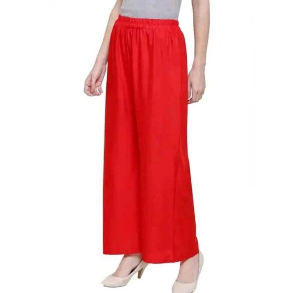 Casual Rayon Solid Ankle Length Palazzo (Red, Free Size)