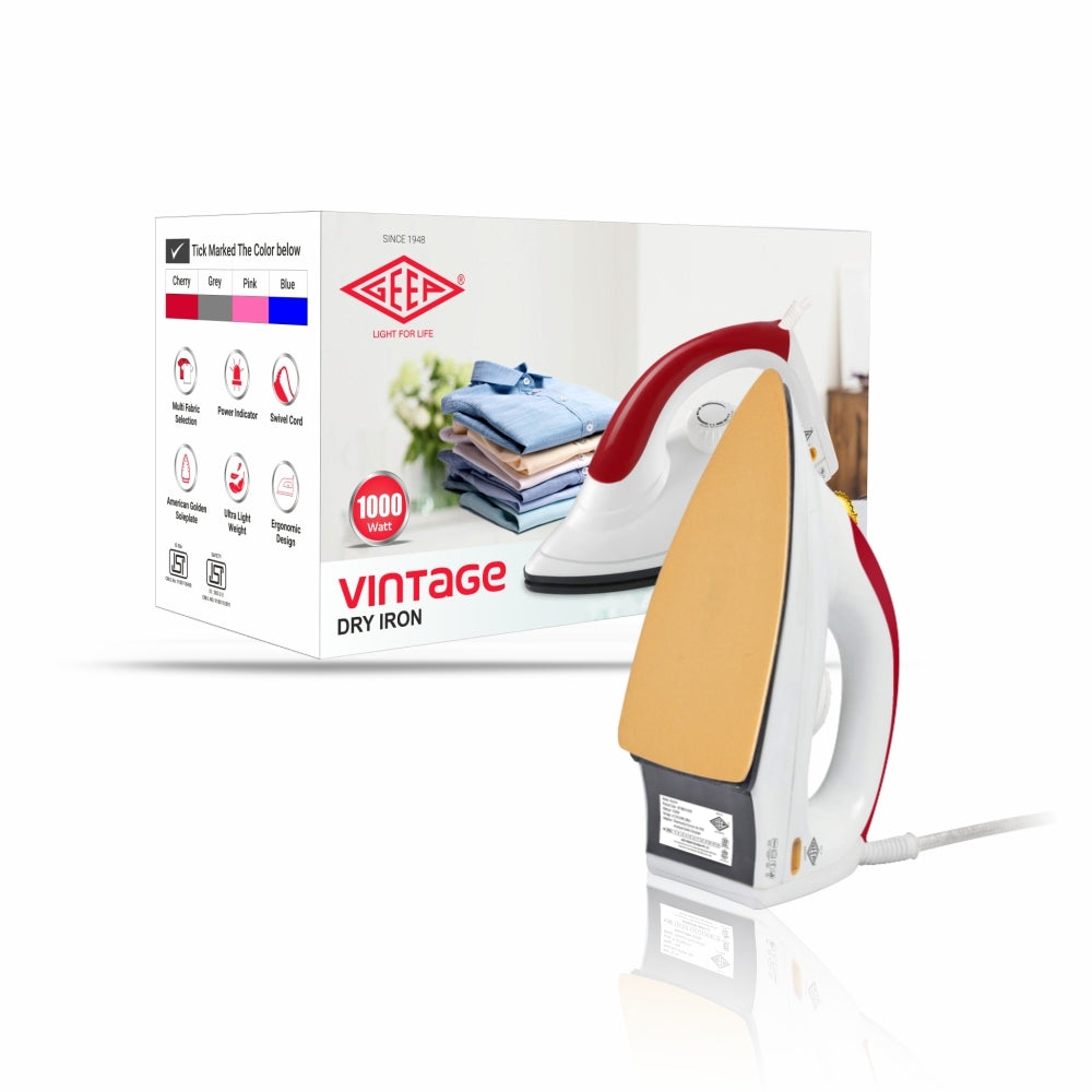 Geep Vintage Dry Iron - Cherry Red (1000 W) : 1 Unit