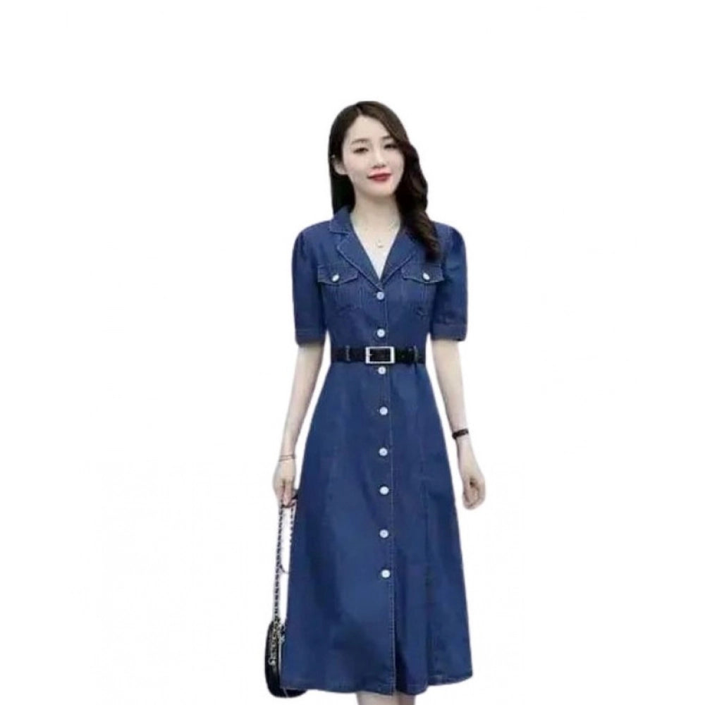 Casual Denim Half Sleeves Dress (Blue)