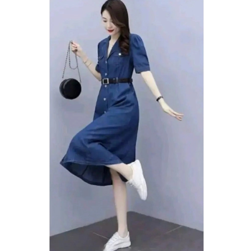 Casual Denim Half Sleeves Dress (Blue)