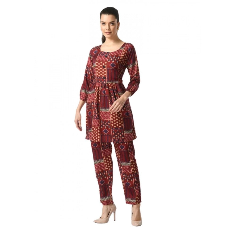 Casual Crepe 3-4th Sleeves Cord Set (Maroon)