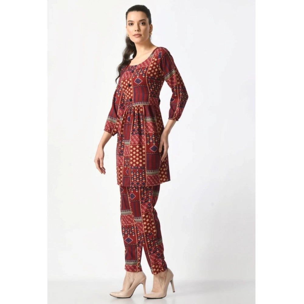 Casual Crepe 3-4th Sleeves Cord Set (Maroon)