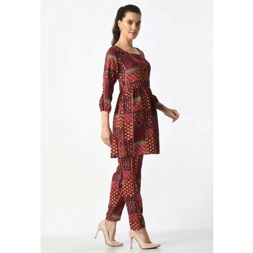 Casual Crepe 3-4th Sleeves Cord Set (Maroon)