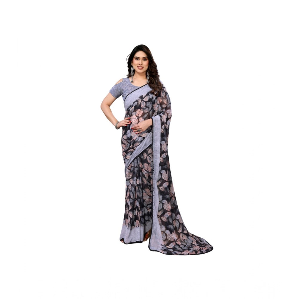 Chiffon Printed Saree With Unstitched Blouse 5.5Mtr (Pink)