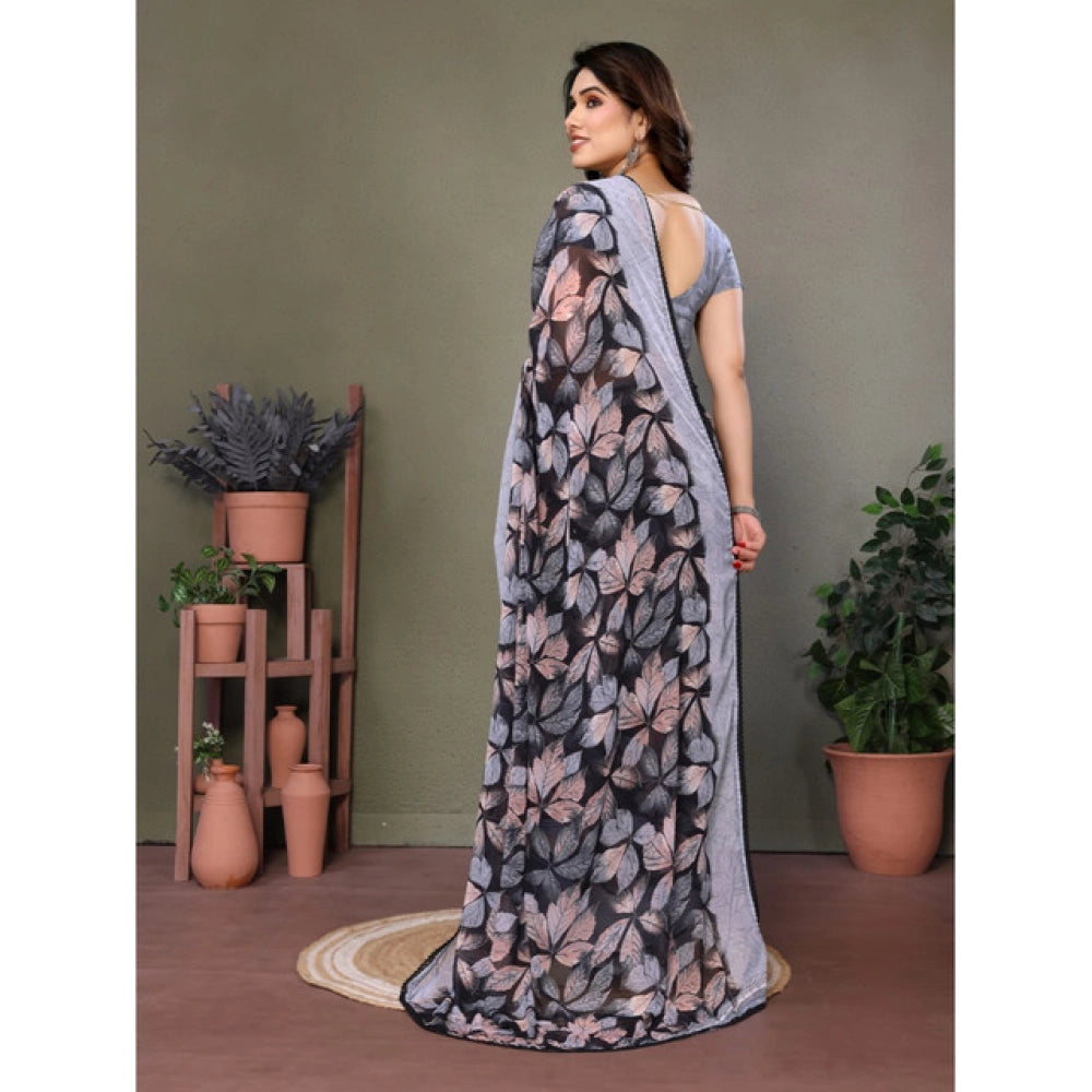 Chiffon Printed Saree With Unstitched Blouse 5.5Mtr (Pink)