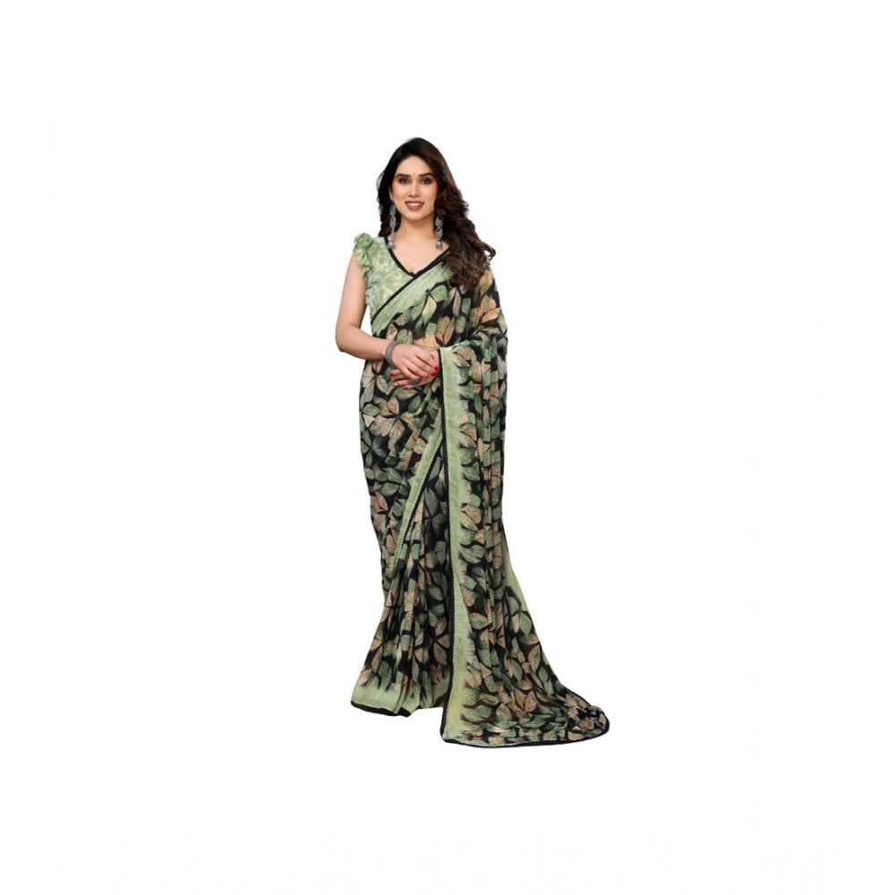 Chiffon Printed Saree With Unstitched Blouse 5.5Mtr (Pink)