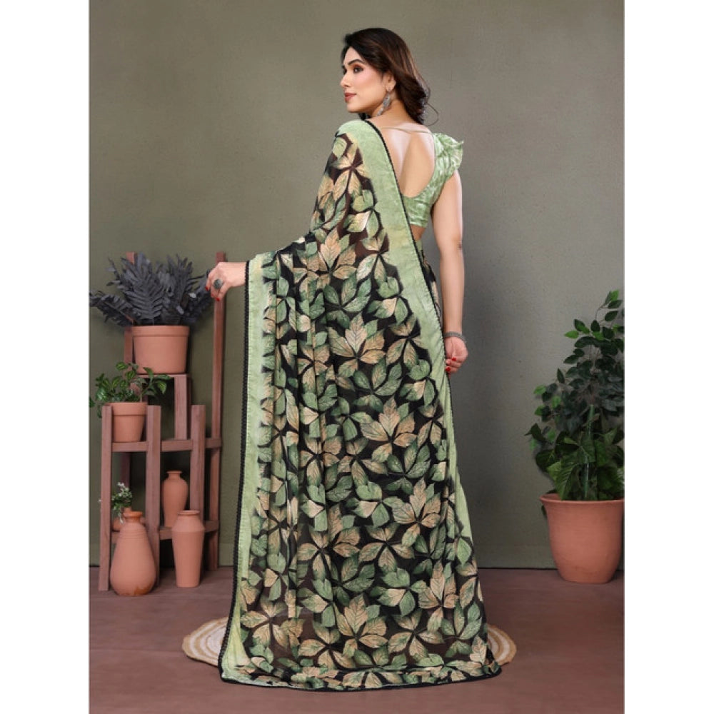 Chiffon Printed Saree With Unstitched Blouse 5.5Mtr (Pink)