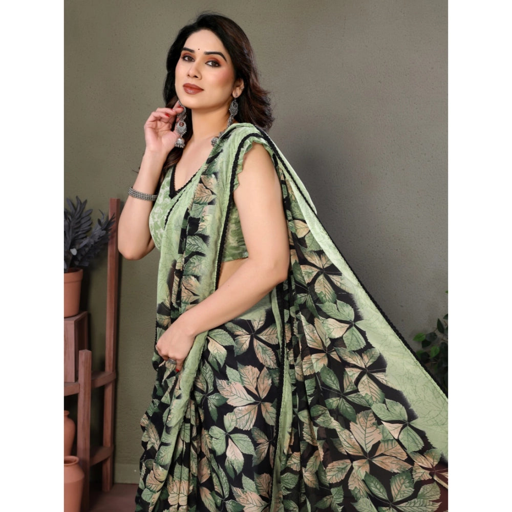Chiffon Printed Saree With Unstitched Blouse 5.5Mtr (Pink)