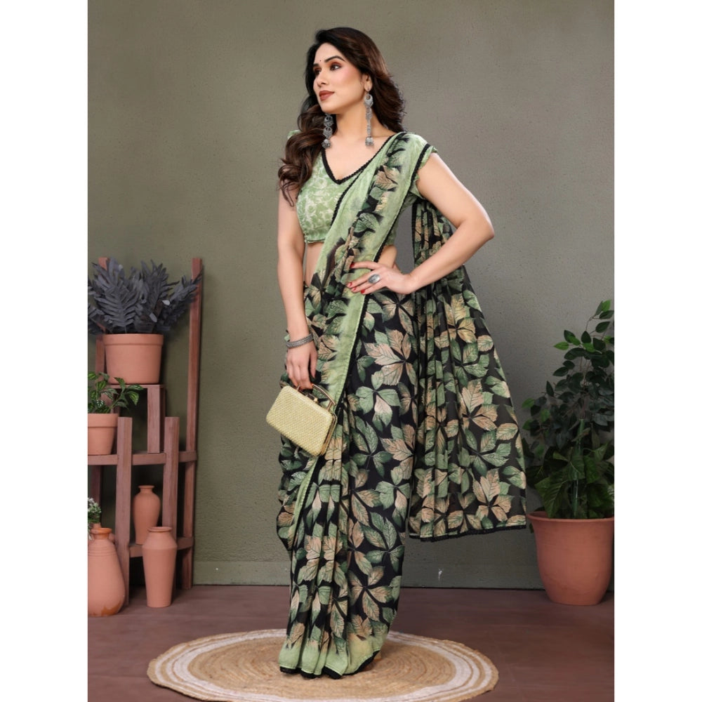 Chiffon Printed Saree With Unstitched Blouse 5.5Mtr (Pink)