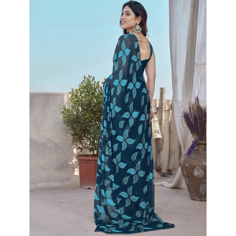 Chiffon Printed Saree With Unstitched Blouse 5.5Mtr (Black)