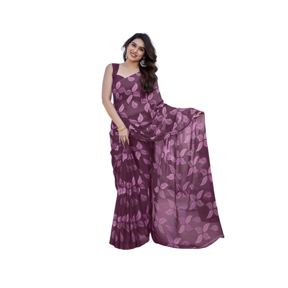 Chiffon Printed Saree With Unstitched Blouse 5.5Mtr (Black)