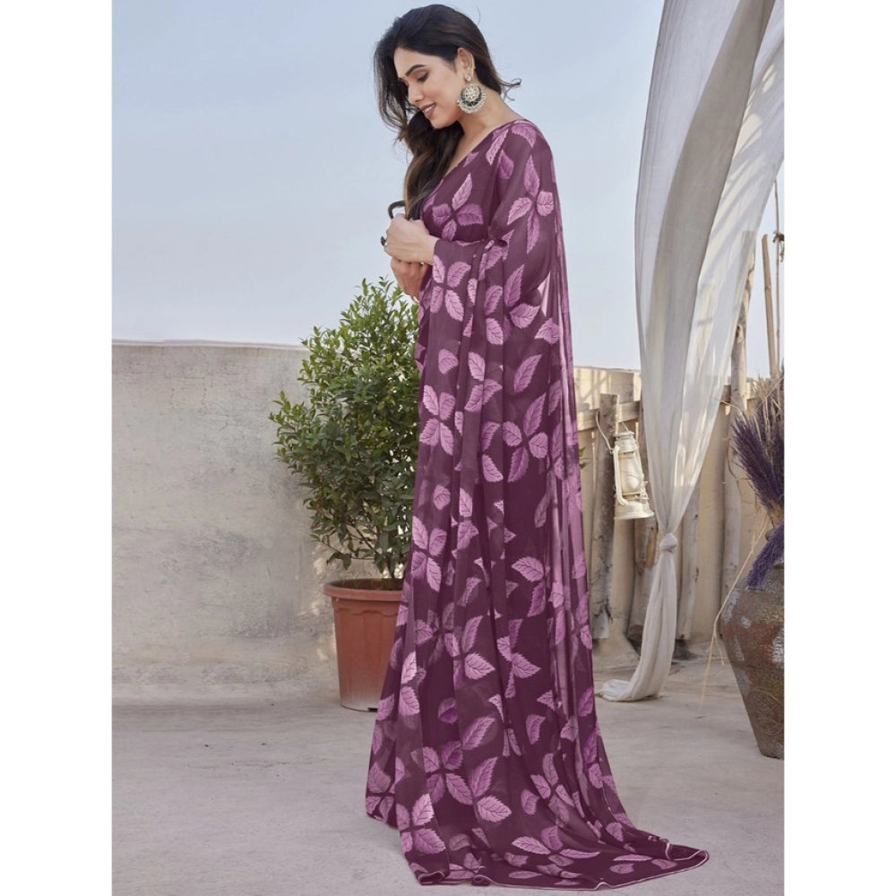 Chiffon Printed Saree With Unstitched Blouse 5.5Mtr (Black)