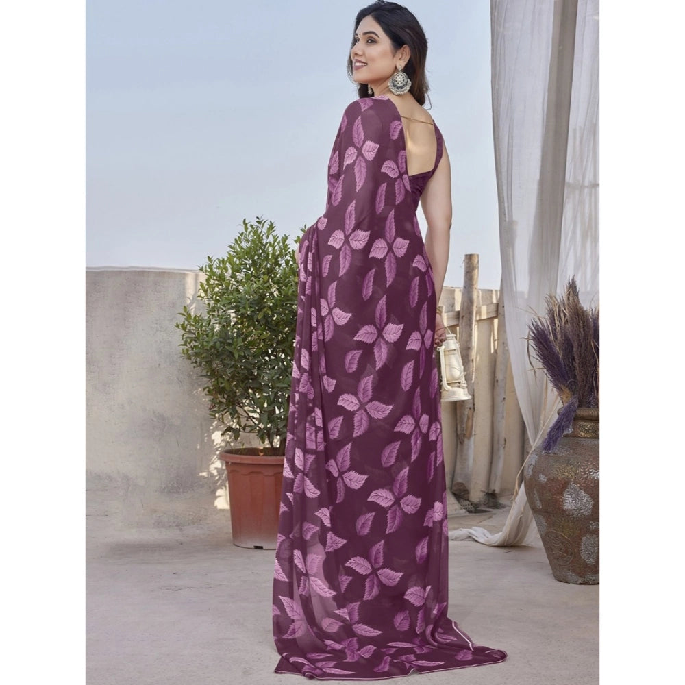 Chiffon Printed Saree With Unstitched Blouse 5.5Mtr (Black)