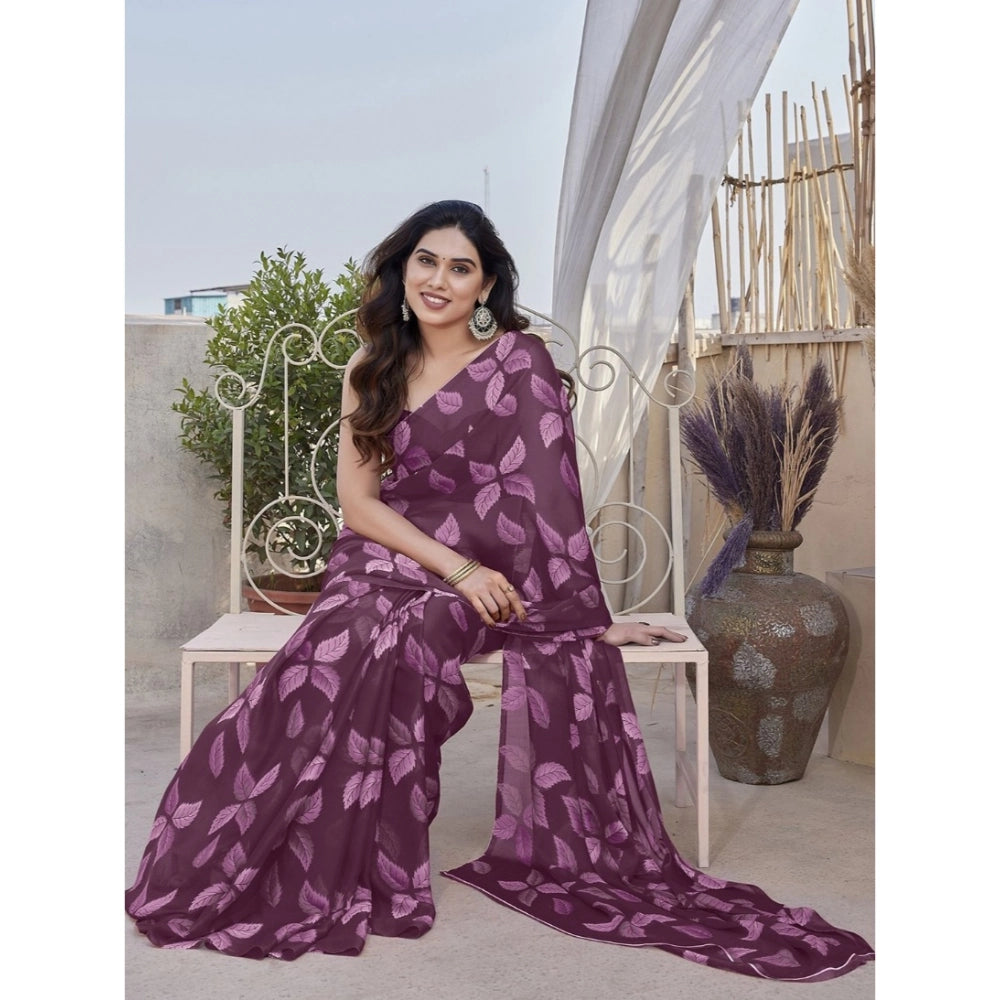 Chiffon Printed Saree With Unstitched Blouse 5.5Mtr (Black)