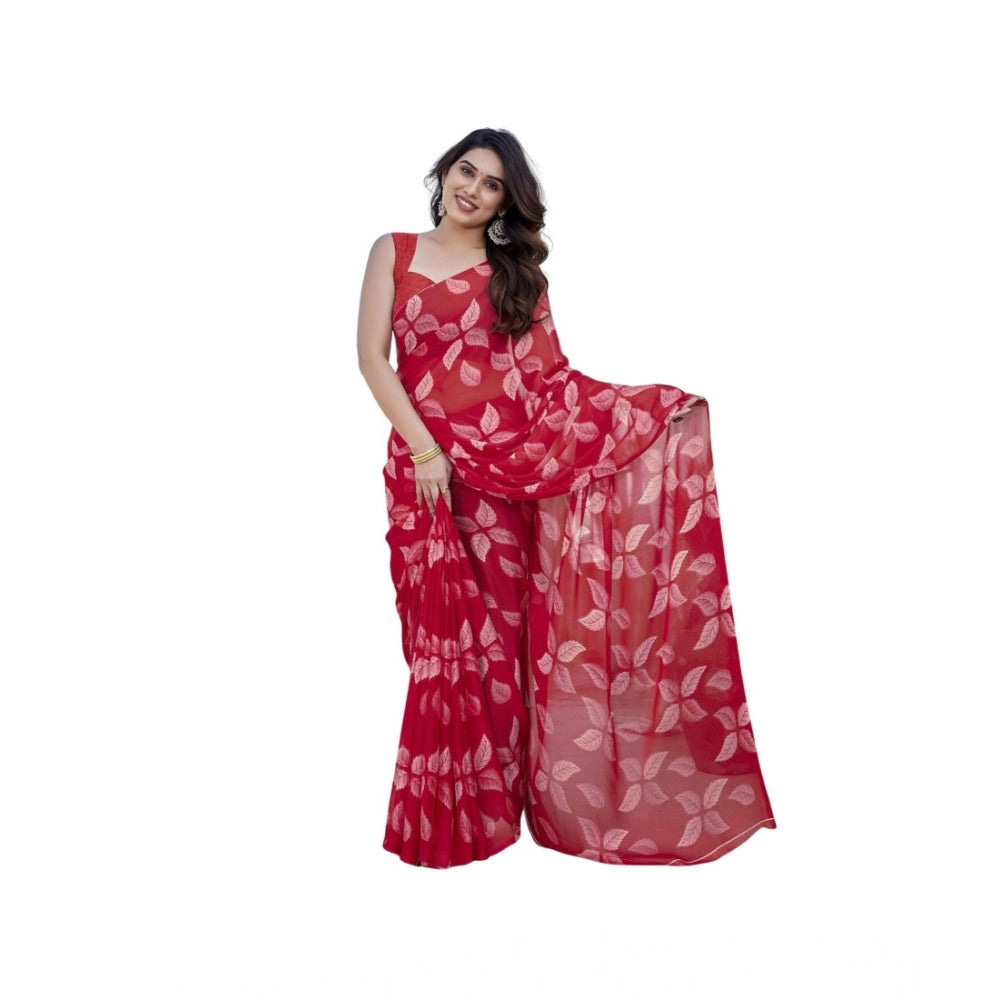 Chiffon Printed Saree With Unstitched Blouse 5.5Mtr (Black)