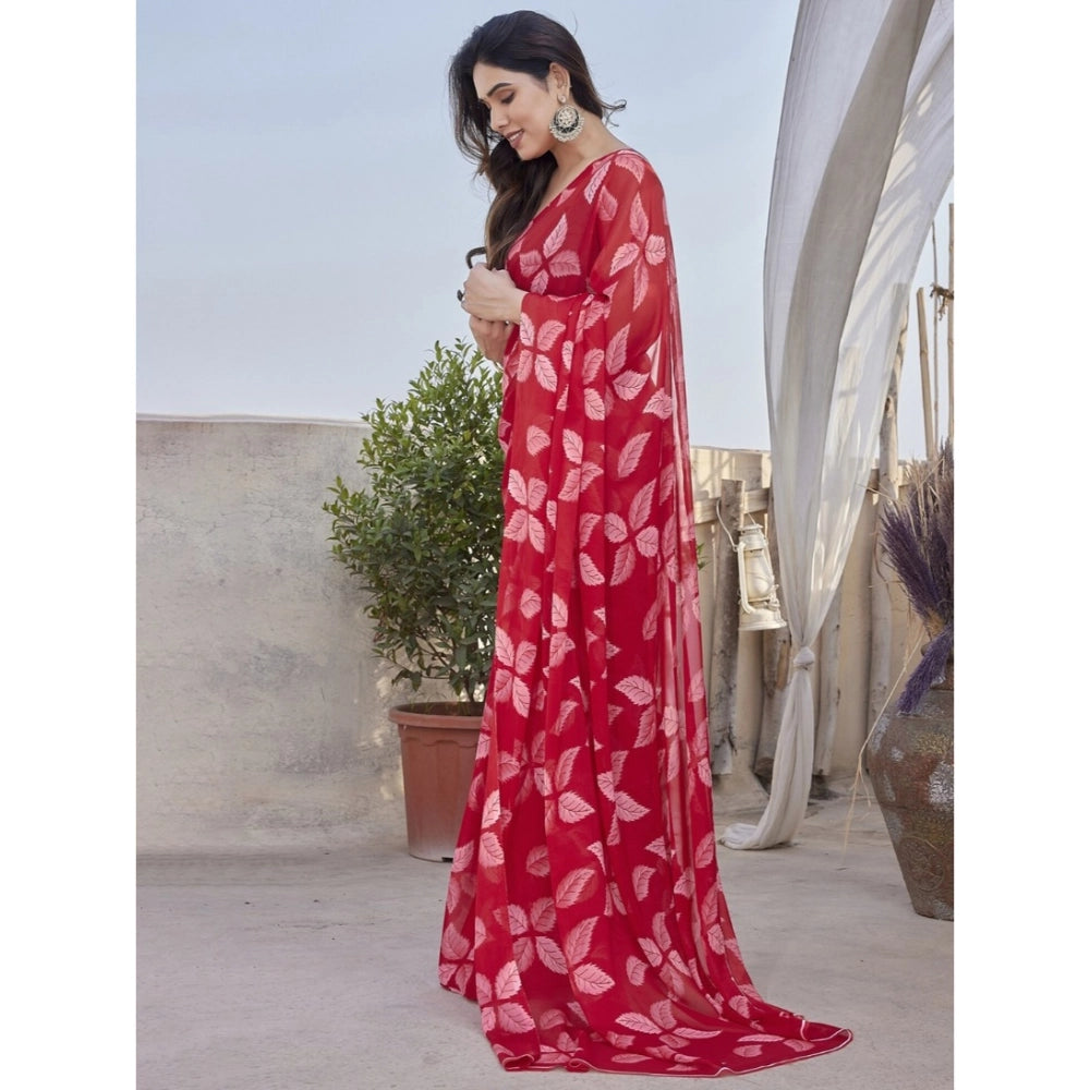 Chiffon Printed Saree With Unstitched Blouse 5.5Mtr (Black)